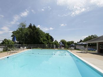 Private swimming pool and loungers at McDonogh Village Apartments & Townhomes, Randallstown, Maryland